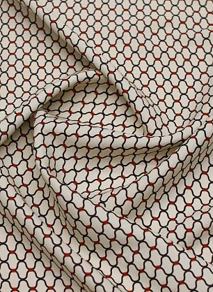 Шелк атлас стрейч (н) черно-красный рисунок на светло-бежевом - в интернет-магазине тканей Тессутидея арт. 10-3737