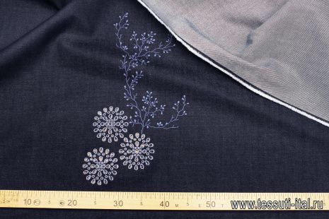 Джинса с вышивкой купон (1,95м) (н) темно-синяя - итальянские ткани Тессутидея арт. 01-7392
