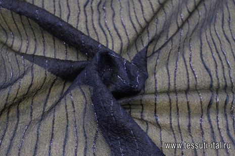 Органза с люрексом (о) темно-синие волнообразные поперечные полосы - итальянские ткани Тессутидея арт. 03-7087