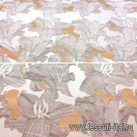 Трикотаж деворе (н) коричневый цветочный орнамент на белом - итальянские ткани Тессутидея арт. 13-1273