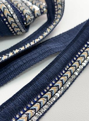 Тесьма шанель ш.3см с пайетками синяя - в интернет-магазине тканей Тессутидея арт. 03-6012