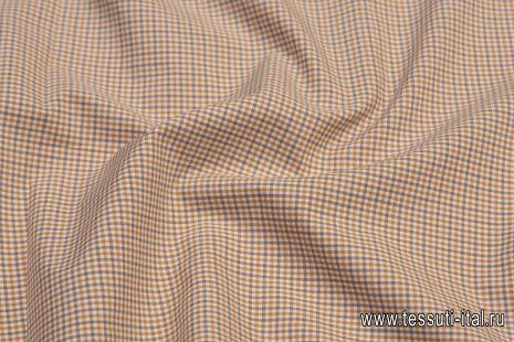 Сорочечная (н) бежево-белая мелкая клетка - итальянские ткани Тессутидея арт. 01-5940