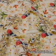 Лен (н) мелкий, яркий цветочный рисунок на белом - итальянские ткани Тессутидея арт. 16-0856