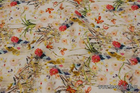 Лен (н) мелкий, яркий цветочный рисунок на белом - итальянские ткани Тессутидея арт. 16-0856