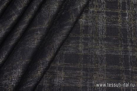 Лен костюмный с люрексом (н) серебряно-золотая клетка из люрекса на черном - итальянские ткани Тессутидея арт. 16-0731