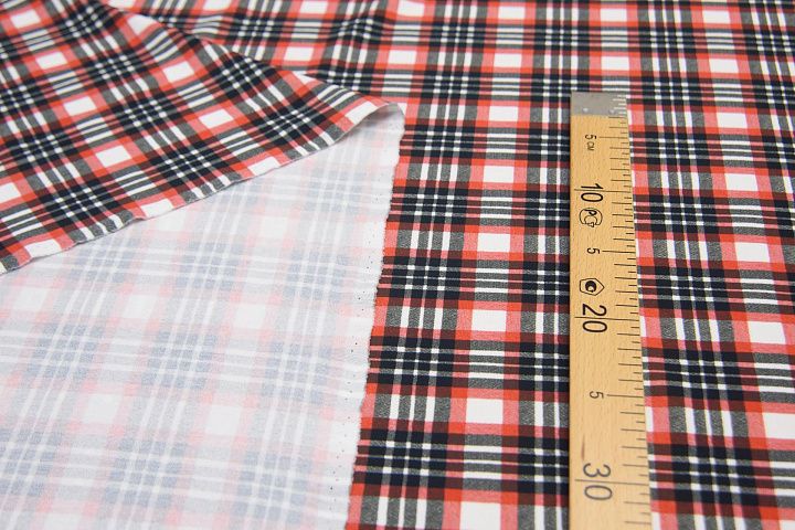 Футер хлопок (н) красно-бело-черная клетка в стиле Burberry - итальянские ткани Тессутидея арт. 12-1018