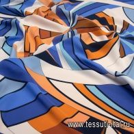 Крепдешин купон (1,5м) (н) сине-оранжевый геометрический орнамент в стиле Bessi - итальянские ткани Тессутидея арт. 10-1080