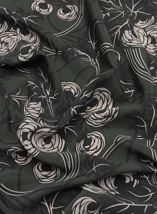 Крепдешин (н) бело-зеленый цветочный рисунок - в интернет-магазине тканей Тессутидея арт. 10-2922