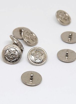 Пуговица металл серебро на ножке d-15мм со звездой - в интернет-магазине тканей Тессутидея арт. F-4580