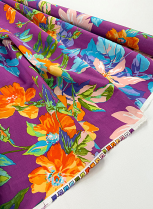 Хлопок (н) крупный цветочный рисунок на фуксии - в интернет-магазине тканей Тессутидея арт. 01-8103