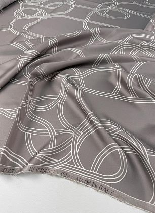 Шелк твил (н) белая геометрическая абстракция на светло-серо-корчневом - в интернет-магазине тканей Тессутидея арт. 10-4875