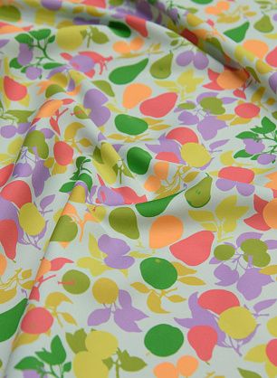 Крепдешин (н) фрукты на светло-бирюзовом - в интернет-магазине тканей Тессутидея арт. 10-1645