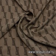 Крепдешин (н) темно-коричневый логотип на коричневом - итальянские ткани Тессутидея арт. 10-3449