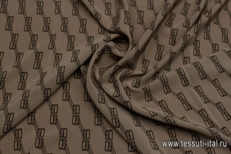 Крепдешин (н) темно-коричневый логотип на коричневом - итальянские ткани Тессутидея арт. 10-3449