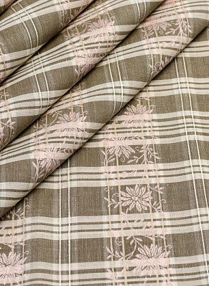 Лен (н) с розовым жаккардовым рисунком на коричневой клетке - в интернет-магазине тканей Тессутидея арт. 16-0476