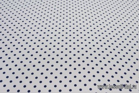 Крепдешин (н) темно-синий горох (10мм) на белом - итальянские ткани Тессутидея арт. 10-2466