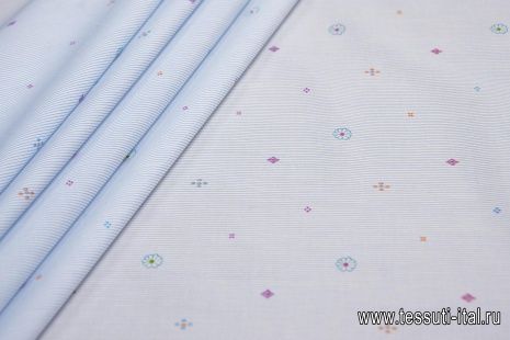 Сорочечная (н) мелкие цветы на бело-голубой полоске - итальянские ткани Тессутидея арт. 01-5695