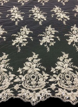 Кружево на сетке расшитое бисером и пайетками (о) светло-бежевое - в интернет-магазине тканей Тессутидея арт. 03-5115