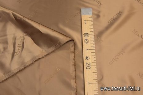 Подкладочная вискоза (о) коричневая с надписью Max Mara - итальянские ткани Тессутидея арт. 08-1191