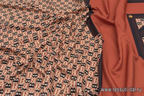 Плащевая купон (2,15м) (н) черно-бело-терракотовый принт - итальянские ткани Тессутидея арт. 03-6777