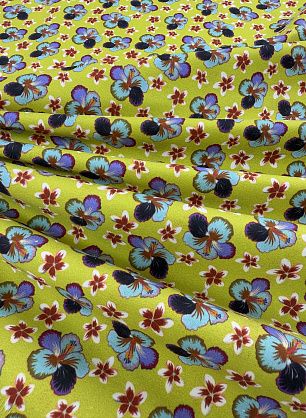 Хлопок стрейч (н) яркий цветочный рисунок на желто-зеленом - в интернет-магазине тканей Тессутидея арт. 01-8047