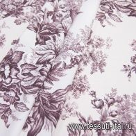 Хлопок (н) темно-бордовый растительный рисунок на белом в стиле Oscar De La Renta - итальянские ткани Тессутидея арт. 01-6789