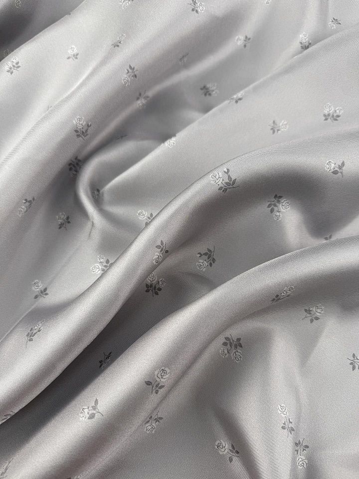 Шелк твил (н) мелкий цветочнай рисунок на светло-сером - итальянские ткани Тессутидея арт. 10-4870