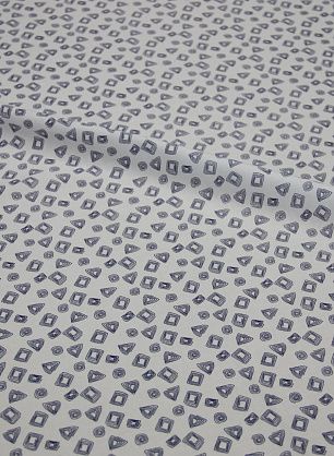 Сорочечная стрейч (н) темно-синий геометрический орнамент на белом ш-150см - в интернет-магазине тканей Тессутидея арт. 01-3383