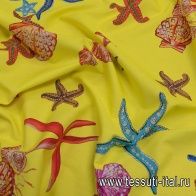 Хлопок (н) морские цвезды и ракушки на ярко-желтом - итальянские ткани Тессутидея арт. 01-6869