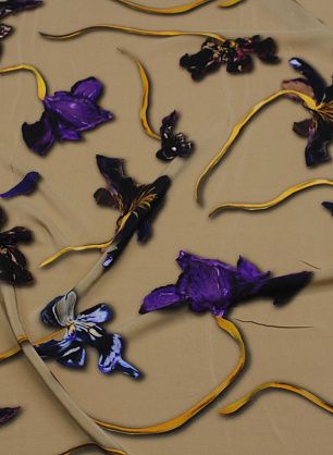 Крепдешин 90 г/м (н) крупный цветочный рисунок на светло-коричневом - в интернет-магазине тканей Тессутидея арт. 10-4016