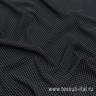 Крепдешин (н) мелкий белый геометрический рисунок на черном - итальянские ткани Тессутидея арт. 10-2456