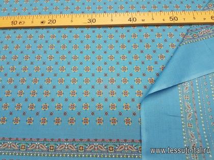 Плательная (н) цветочно-геометрический орнамент на голубом - итальянские ткани Тессутидея арт. 01-4152