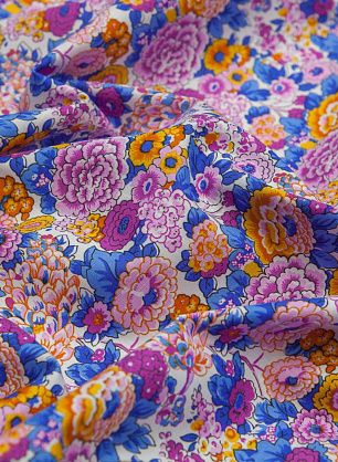 Плательная (н) желто-розово-голубой цветочный орнамент на белом - в интернет-магазине тканей Тессутидея арт. 01-4536