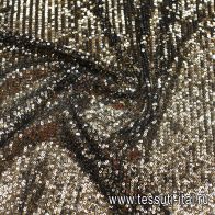 Плательная сетка расшитая пайетками (н) черно-серебрянно-золотая - итальянские ткани Тессутидея арт. 03-7074