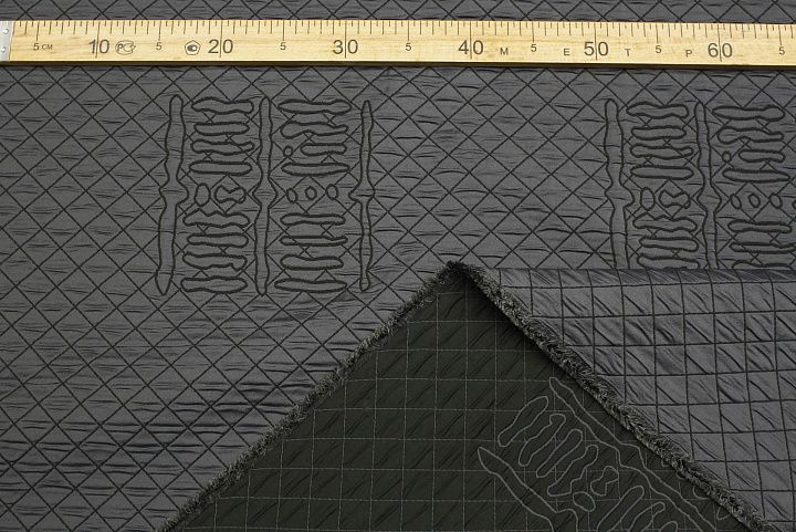 Плащевая стежка дабл (н) орнамент на сером/зеленом - итальянские ткани Тессутидея арт. 11-0534