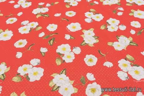 Шитье (н) белые цветы на красном - итальянские ткани Тессутидея арт. 01-6908