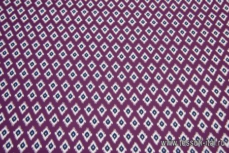 Сорочечная стрейч (н) сине-белый принт на фиолетовом - итальянские ткани Тессутидея арт. 01-6179