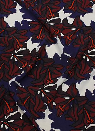 Крепдешин (н) сине-бордовая цветочная абстракция на айвори - в интернет-магазине тканей Тессутидея арт. 10-3844