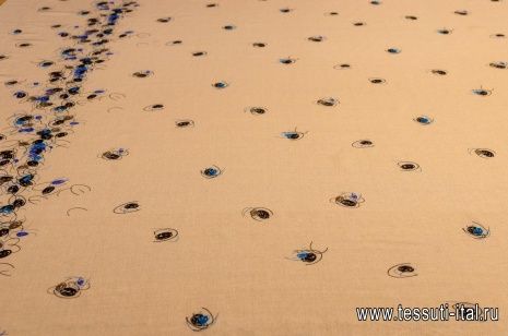 Плательная (н) коричнево-голубой орнамент на бежевом - итальянские ткани Тессутидея арт. 03-5667
