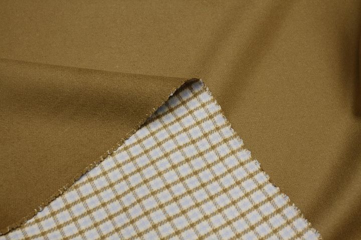 Пальтовая дабл двухслойная (н) бежево-голубая клетка/бежевая  - итальянские ткани Тессутидея арт. 09-2026