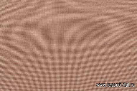 Лен (н) бежево-коричневая клетка - итальянские ткани Тессутидея арт. 16-0806
