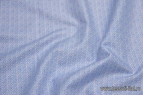 Сорочечная стрейч (н) бело-голубой геометрический принт - итальянские ткани Тессутидея арт. 01-6320