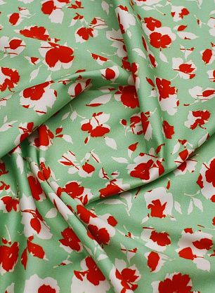 Хлопок (н) красно-белая цветочная абстракция на салатовом - в интернет-магазине тканей Тессутидея арт. 01-7713