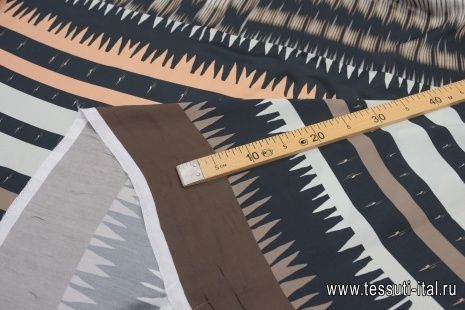 Плательная (н) черно-коричнево-персиковые стилизованные полосы - итальянские ткани Тессутидея арт. 04-1417