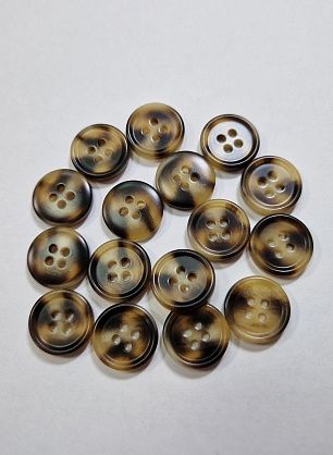Пуговица костюмная пластик 4 прокола d-15мм коричневая с бежевыми вкраплениями - итальянские ткани Тессутидея F-5909
