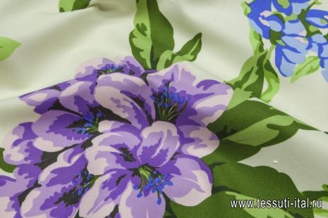 Плательная (н) розово-зелено-голубой цветочный орнамент на светло-желтом - итальянские ткани Тессутидея арт. 01-4510