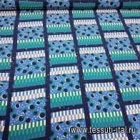 Крепдешин (н) сине-зелено-голубой орнамент - итальянские ткани Тессутидея арт. 02-6486