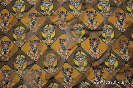 Плательная деворе (н) тигры и леопарды в очках на коричневом - итальянские ткани Тессутидея арт. 10-3125