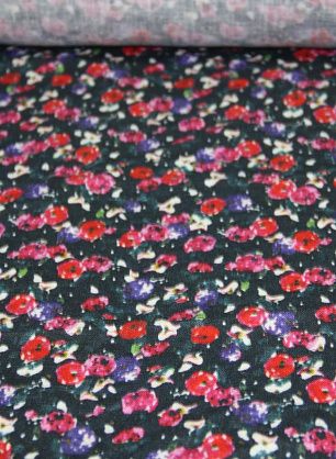 Лен (н) цветочный орнамент на черном ш-150см - в интернет-магазине тканей Тессутидея арт. 16-0328