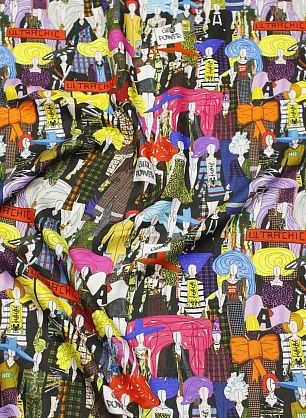 Плательная вискоза (н) яркие силуэты на черном  - в интернет-магазине тканей Тессутидея арт. 04-1704